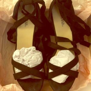 JustFab Black Tie up Wedges